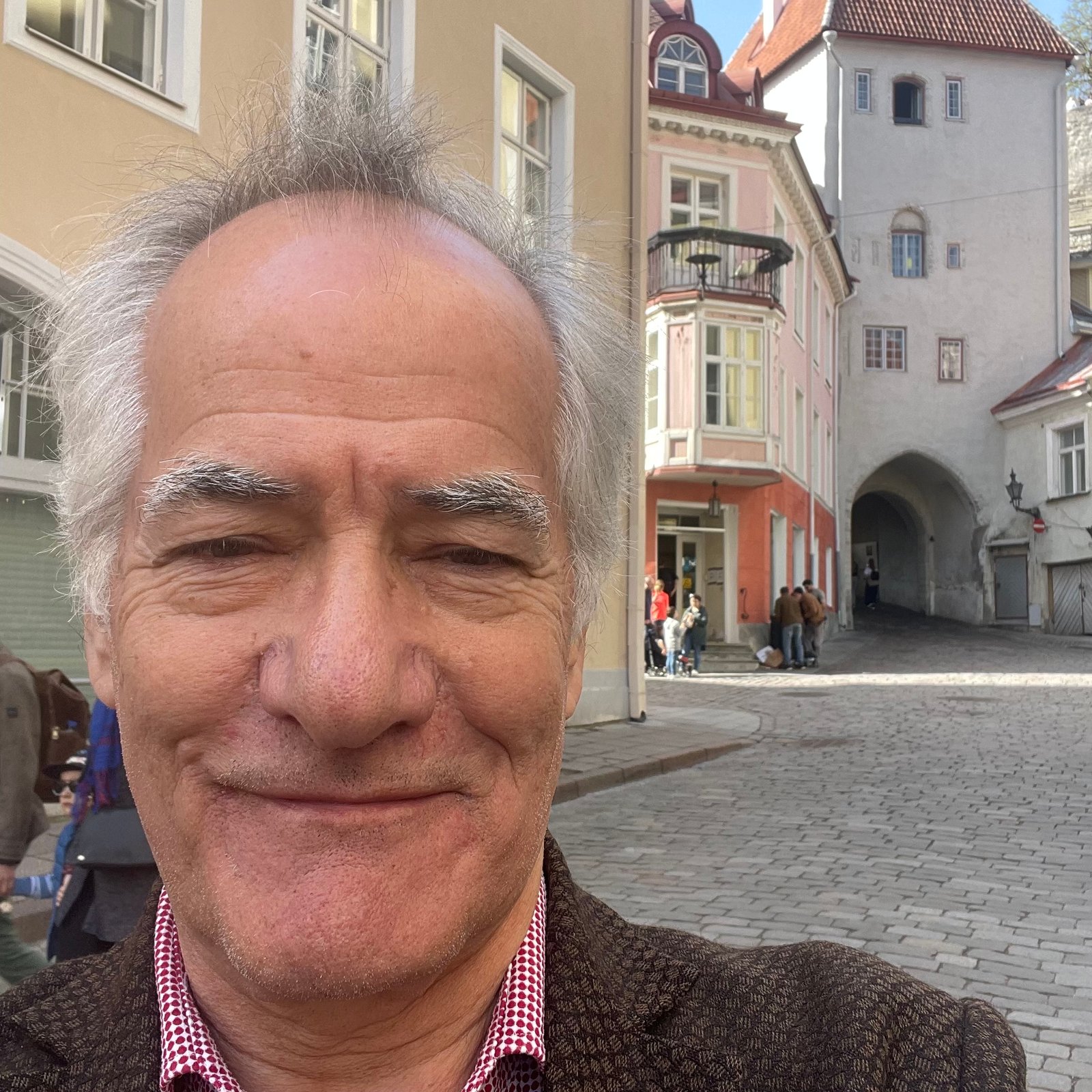 Photograph of Simon Hamilton in Pikk street, Tallinn.