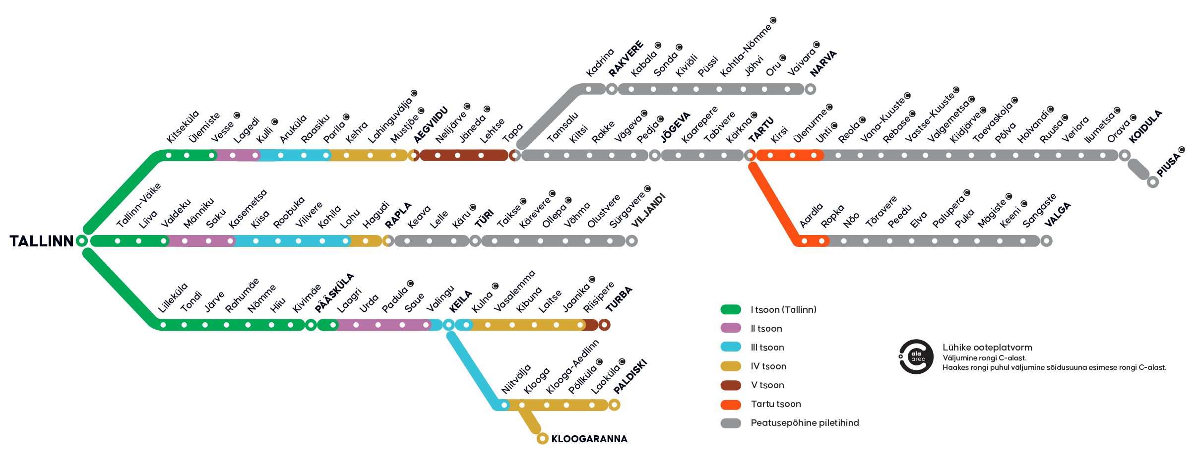 Stylized map of Estonia's Elron railway lines.