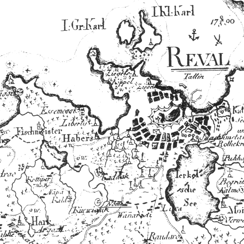 Extract of 1798 map of Tallinn by Mellin, showing the historical name and location of Õismäe.