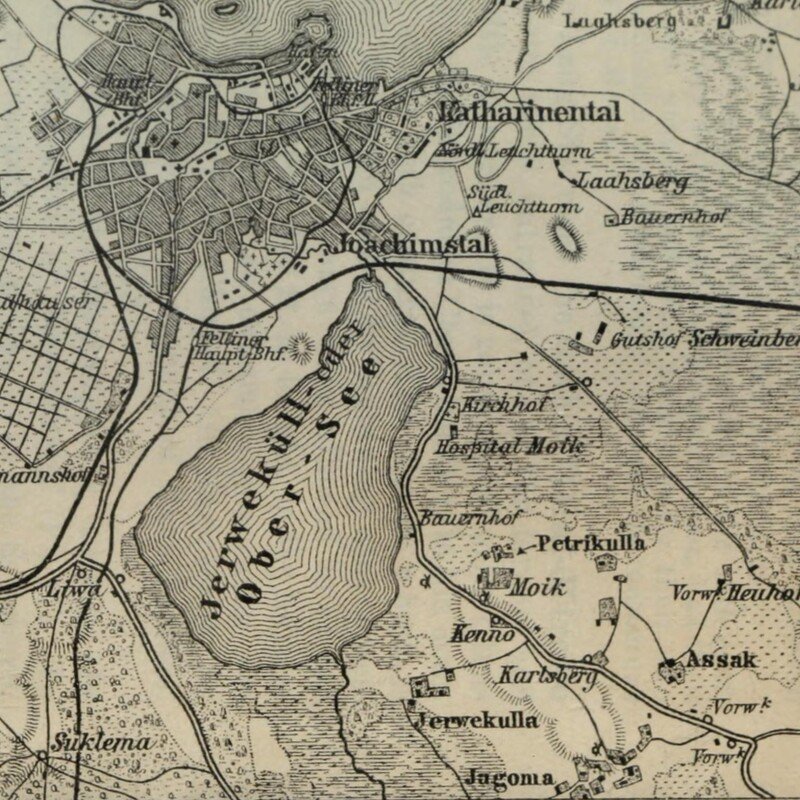 Detail from the 1914 Baedeker's handbook map of 1914_Russia, Teheran, Port Arthur and Peking showing the old Vana-Tartu at the time. Please see article for further information.